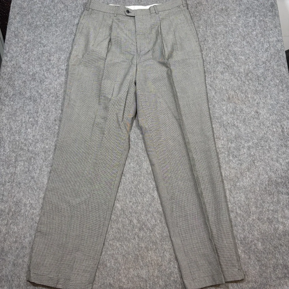 Ivy Crew Dress Pants Men's Size W36 X L34 Pleated Cuffed‎ Gray Small Houndstooth